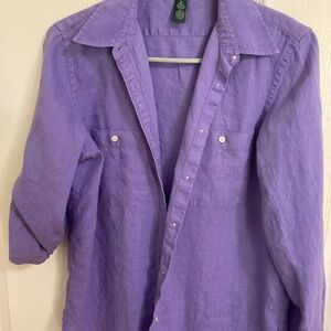 Ralph Lauren Purple Button Down 3/4 Sleeve Blouse